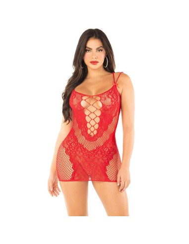 Leg Avenue - Minivestido De Rejilla Con Tirantes Rojo