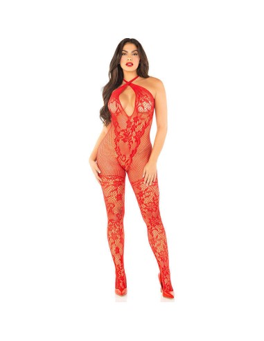 Leg Avenue - Bodystocking De Rejilla Con Estampado De Flores Rojo Talla única