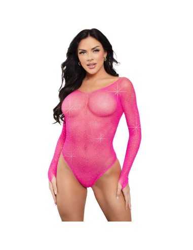 Leg Avenue - Body Manga Larga Cristalizada Fucsia