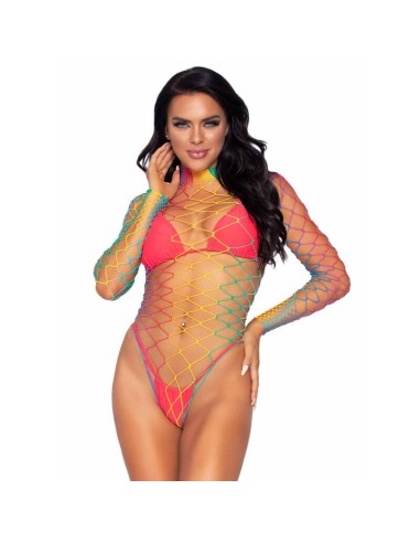 Leg Avenue - Body De Rejilla Manga Larga Multicolor