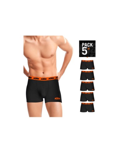 Set De 5 Boxers Boxer Ktm Microfibra 60% Poliéster 35% Elastano Multicolor Negros Con Cintura Naranja Talla S