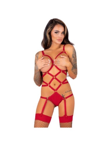 Livco Corsetti Fashion - Thiara Lc 20213 Set Body + Medias Roja S/m