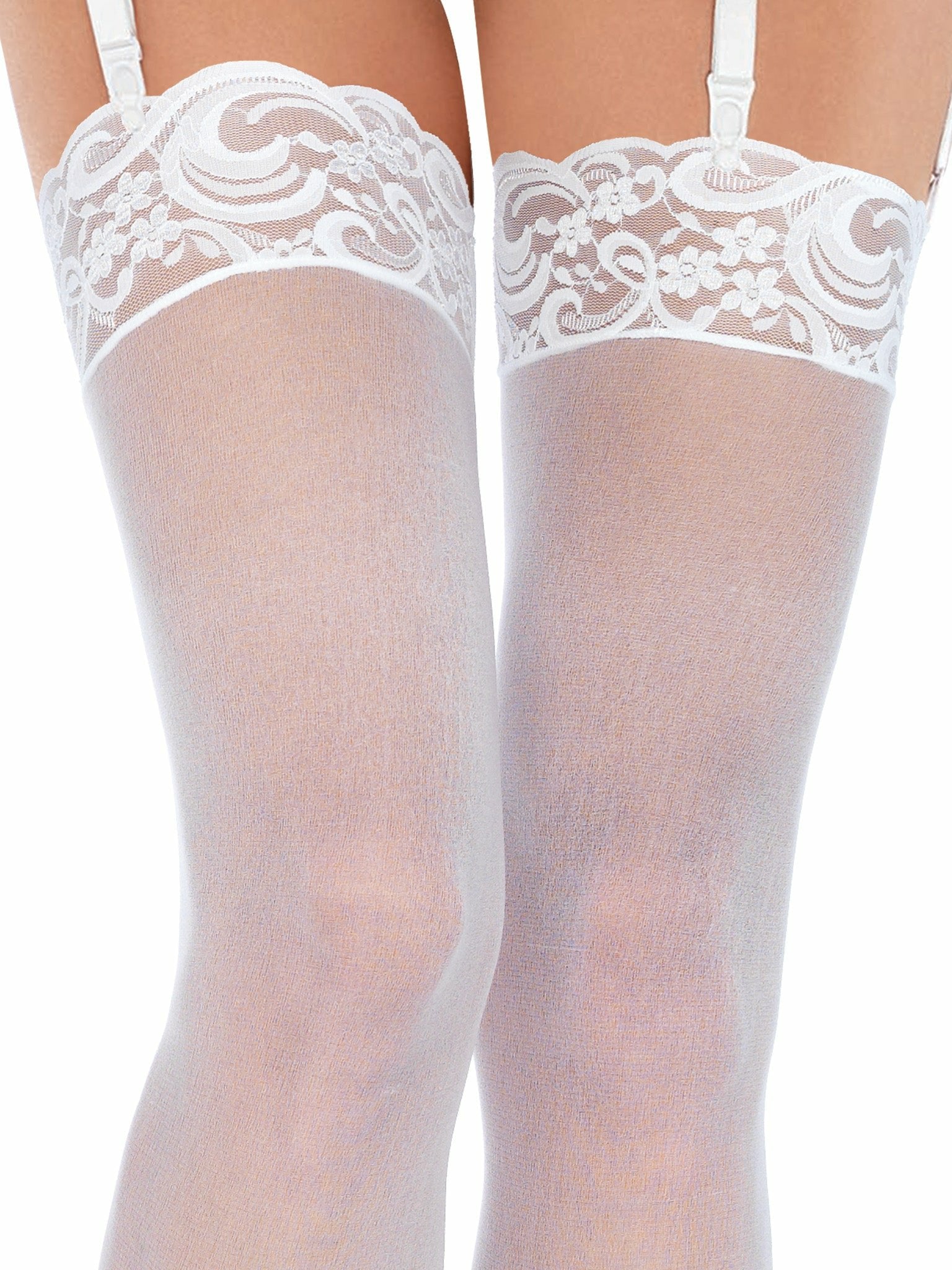 Leg Avenue Medias Blancas Con Encaje Superior