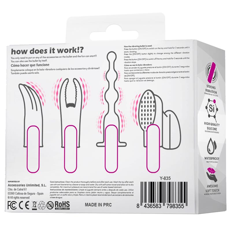 4fun Bala Vibrador Y 4 Fundas Usb Impermeable Silicona