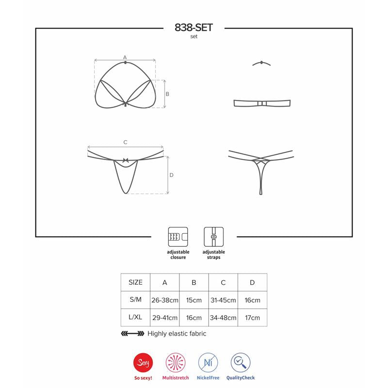 Obsessive 838-Set-3 S/M, Conjunto De Lencería, Rojo, Poliamida, S/M, Monótono