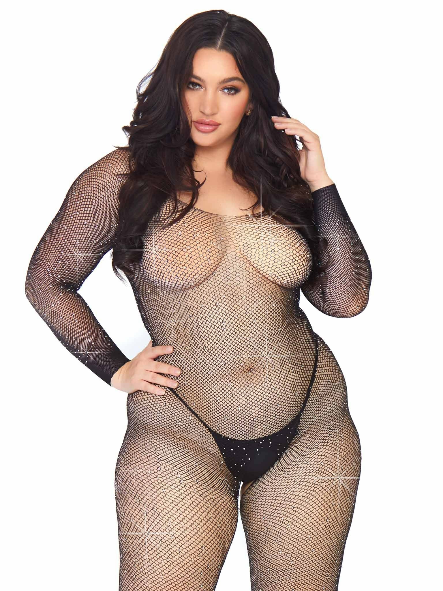 Bodystocking De Red Y Decorado Strass - Negro