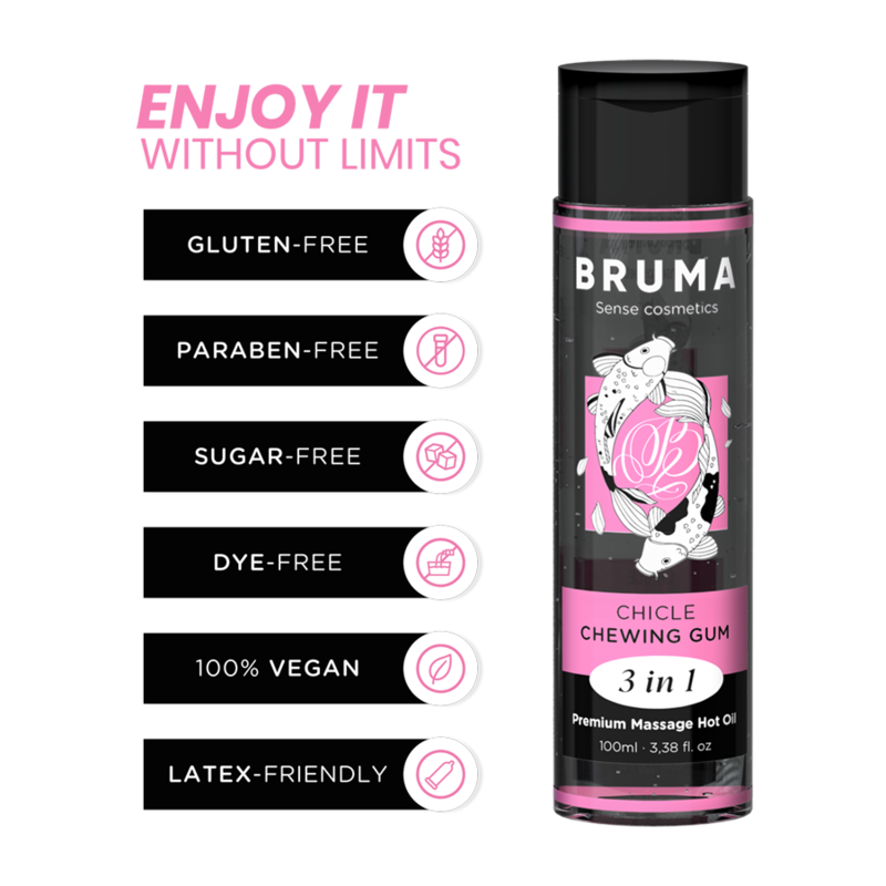 Aceite De Masaje Brum  Premium Efecto Calor Sabor Chicle 3 En 1