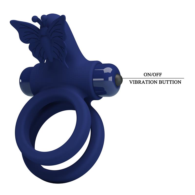 Pretty Love - Jamele Doble Anillo Con Vibración & Estimulador Mariposa Azul