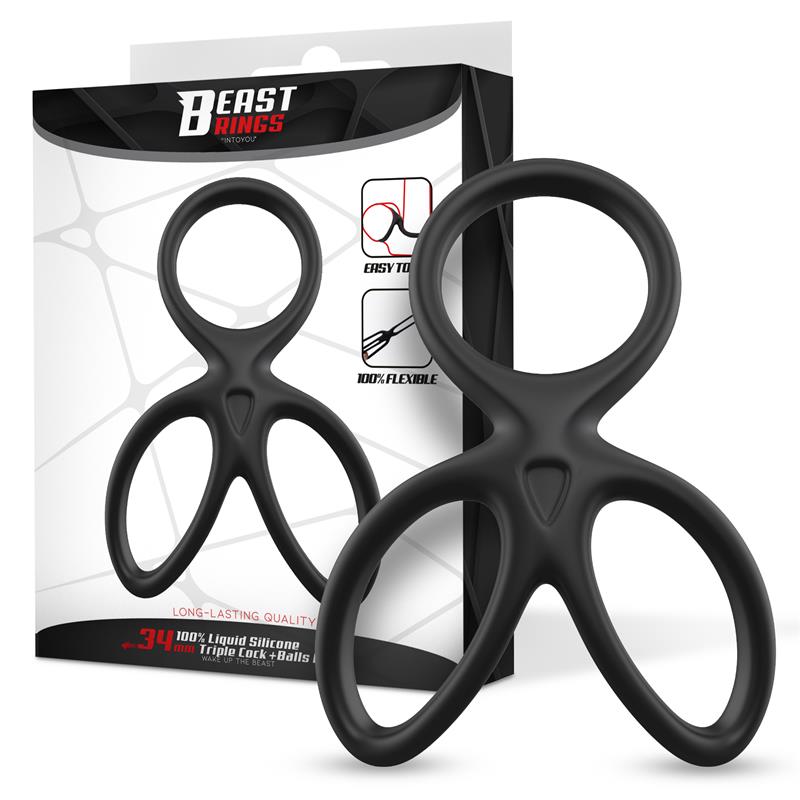 Anillo Triple Pene Y Testículos Silicona Líquida Flexible