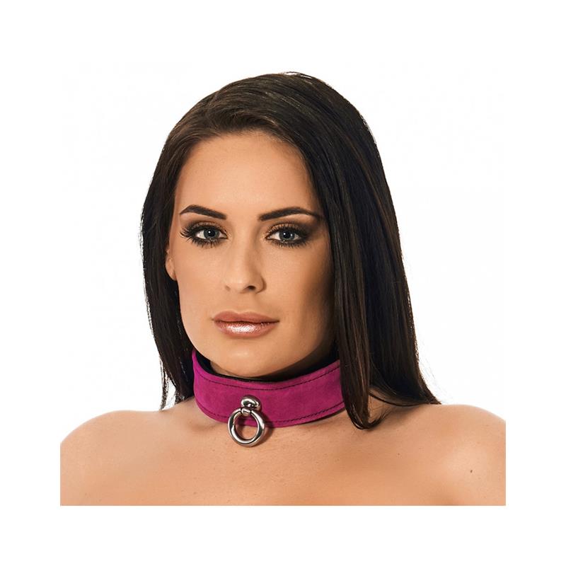 Collar De Cuero Rosa Ajustable