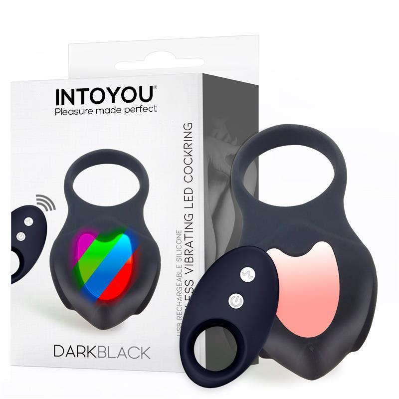 Darkblack Anillo Vibrador Con Led Control Remoto Usb Silicona