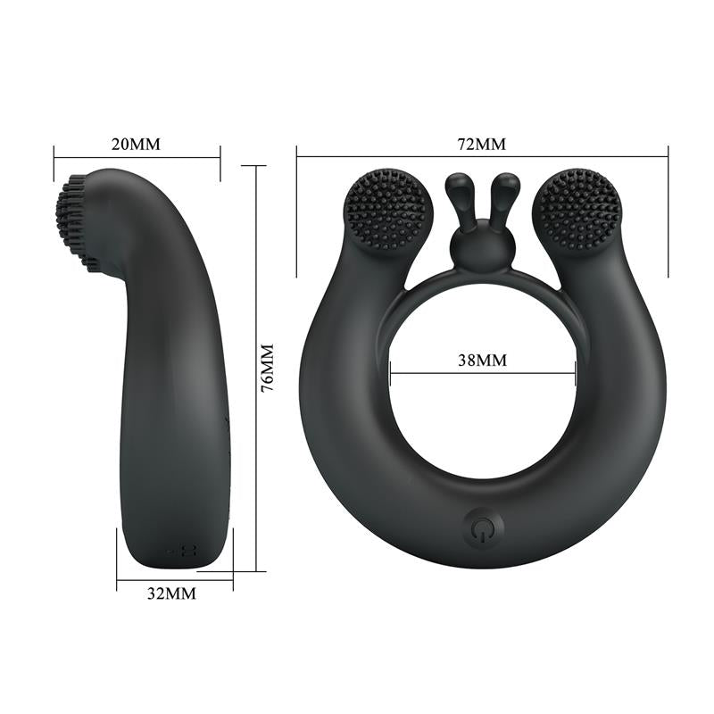 Pretty Love - Dahlia Anillo Vibrador + Estimulador De Clítois 12 Vibraciones Negro