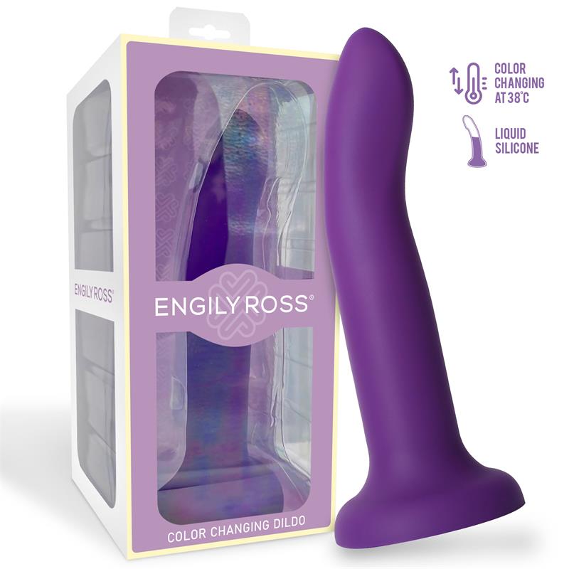 Dildo Que Cambia De Color Púpura A Rosa Talla L Silicona Líquida 21 Cm
