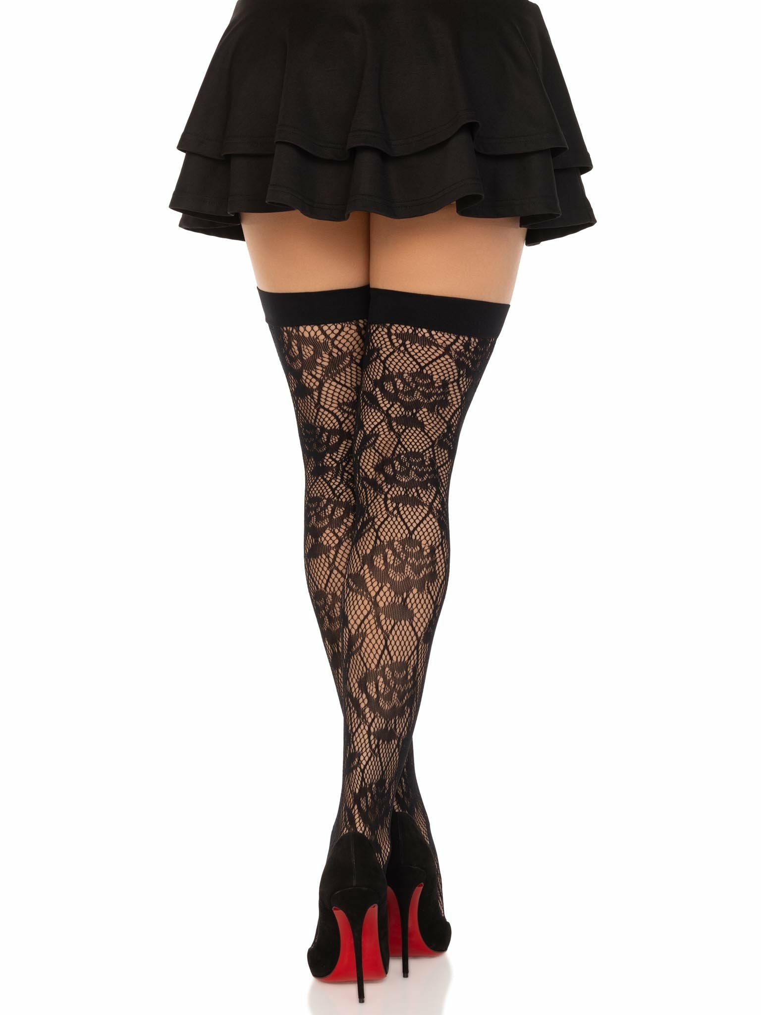 Leg Avenue - Medias Red Rosas Silvestres Negro