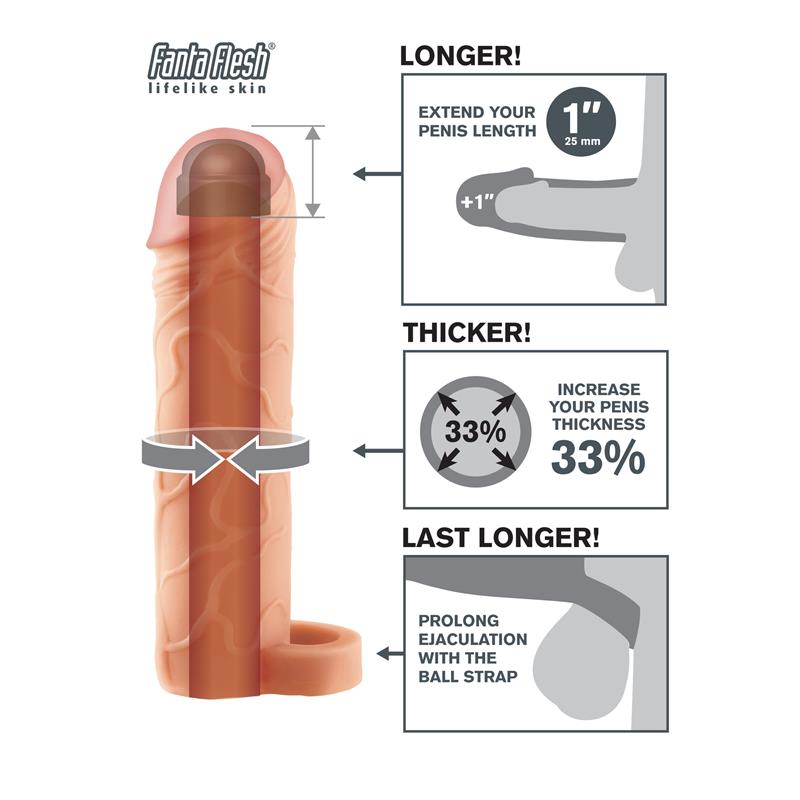 Fantasy X-Tensions  Perfect 2,5 Cm Extensión De Pene Con Anilla Para Testículos - Color Natural