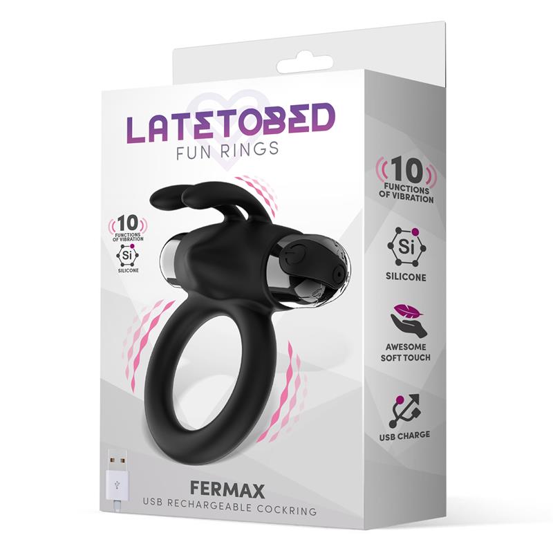 Fermax Anillo Vibrador Con Conejito Usb Silicona Negro