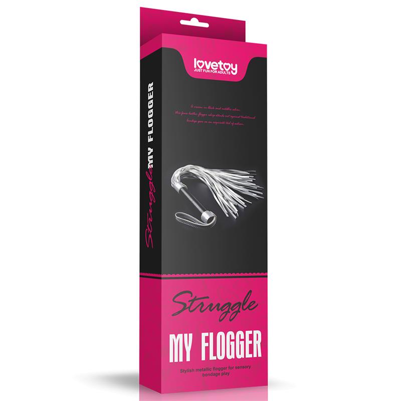 Flogger Cuero Sintético Plateado Y Negro