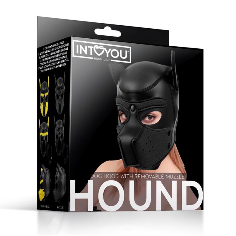 Máscara De Perro De Neopreno Con Hocico Extraíble Negro Talla M