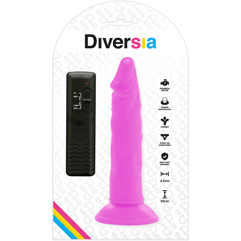 Diversia - Dildo Flexible Con Vibracion Lila 23 Cm -O- 4.3 Cm