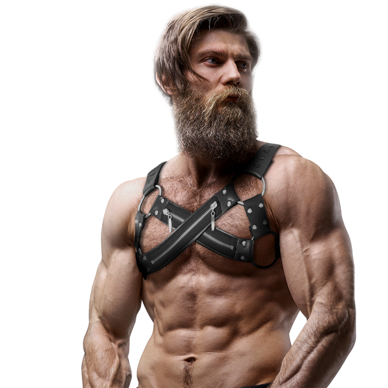 Fetish Submissive Attitude - Arnés Bulldog Ajustable Neopreno Pecho Cruzado Con Cremalleras Hombre