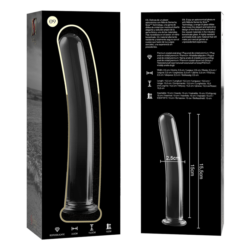 Dildo Cristal Nebula Series By Ibiza - Modelo 9  Borosilicato 15.5 X 2.5 Cm Transparente