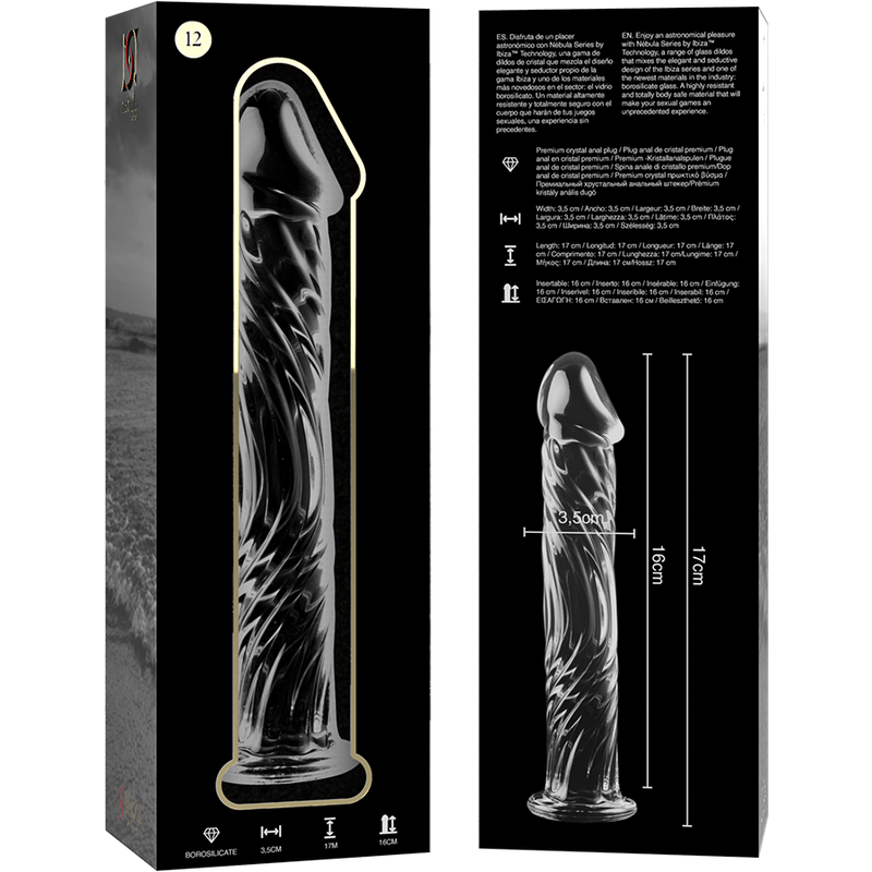 Dildo Cristal Nebula Series By Ibiza - Modelo 12  Borosilicato 17 X 3.5 Cm Transparente