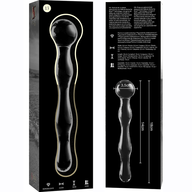 Dildo Cristal Nebula Series By Ibiza - Modelo 13  Borosilicato 18 X 3.5 Cm Transparente