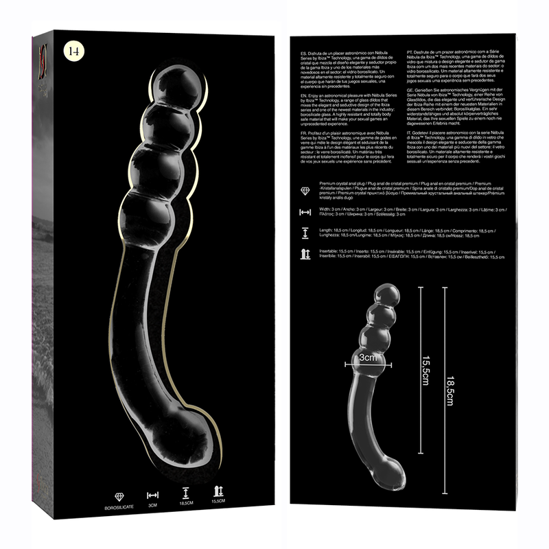 Dildo Cristal Nebula Series By Ibiza - Modelo 14  Borosilicato 18.5 X 3 Cm Transparente