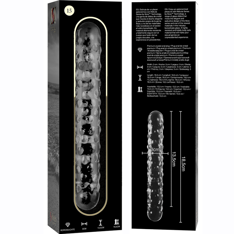 Dildo Cristal  Nebula Series By Ibiza - Modelo 15 Borosilicato 18.5 X 3 Cm Transparente