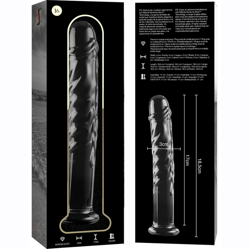 Dildo Cristal Nebula Series By Ibiza - Modelo 16  Borosilicato 18.5 X 3 Cm Transparente