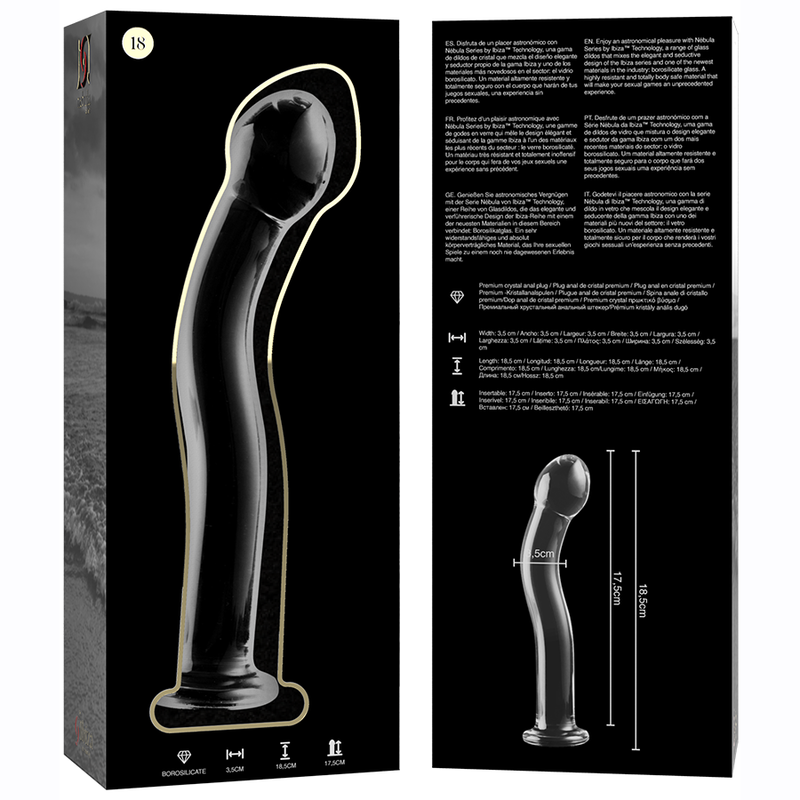 Dildo Cristal Nebula Series By Ibiza - Modelo 18  Borosilicato 18.5 X 3.5 Cm Transparente