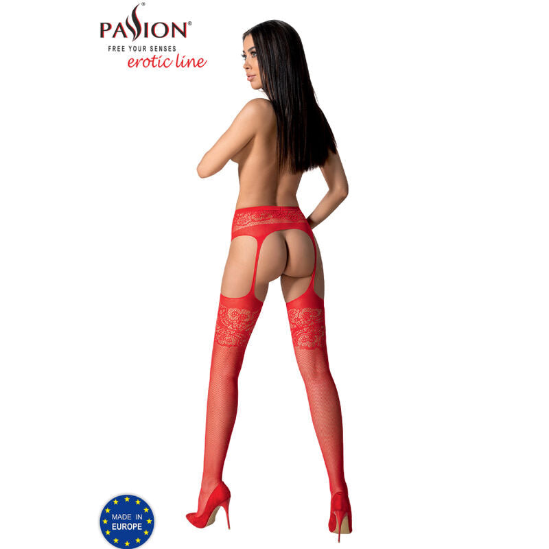 Passion - S029 Medias Con Liguero Rojo Talla Unica