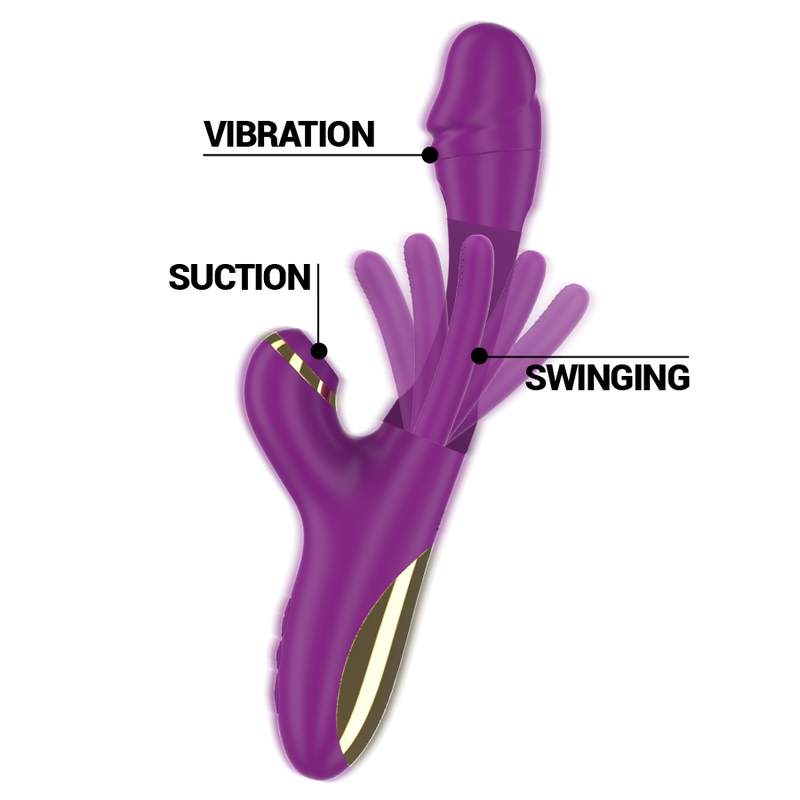 Intense - Ateneo Vibrador Multifunción Recargable 7 Vibraciónes Con Lengua Oscilante Y Succionador Morado