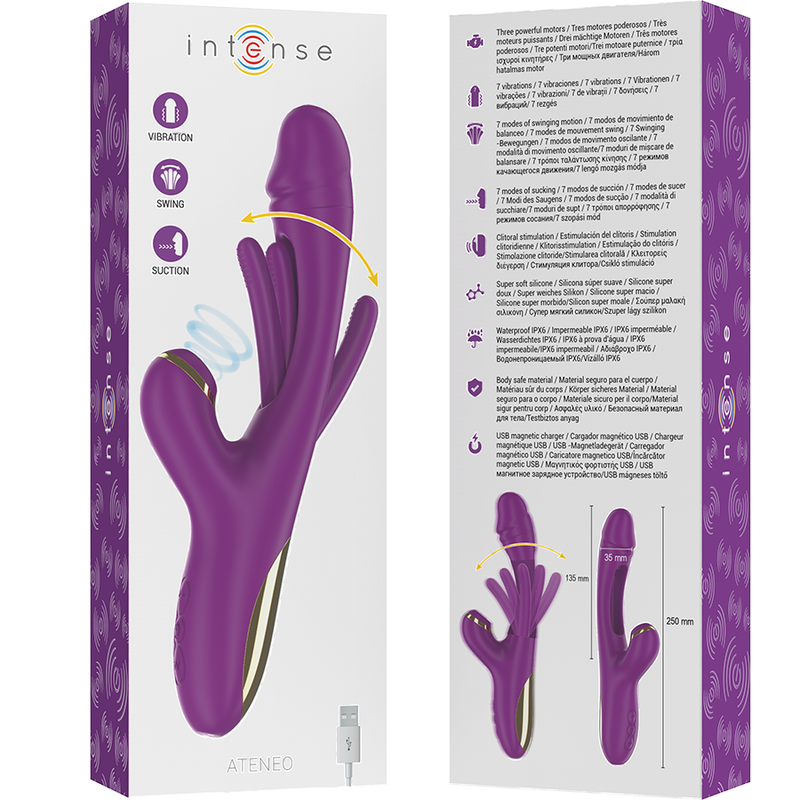 Intense - Ateneo Vibrador Multifunción Recargable 7 Vibraciónes Con Lengua Oscilante Y Succionador Morado