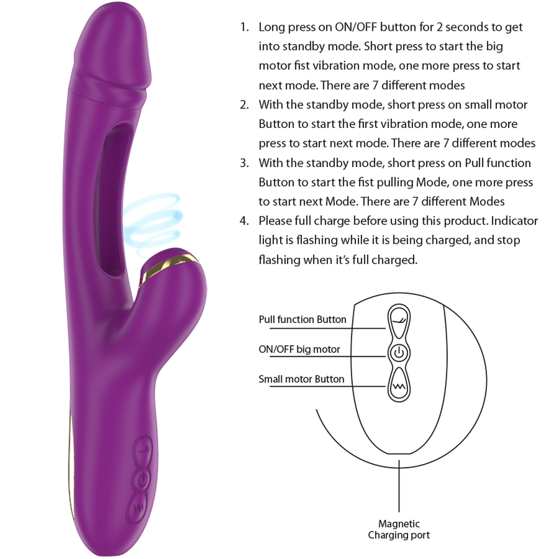 Intense - Ateneo Vibrador Multifunción Recargable 7 Vibraciónes Con Lengua Oscilante Y Succionador Morado