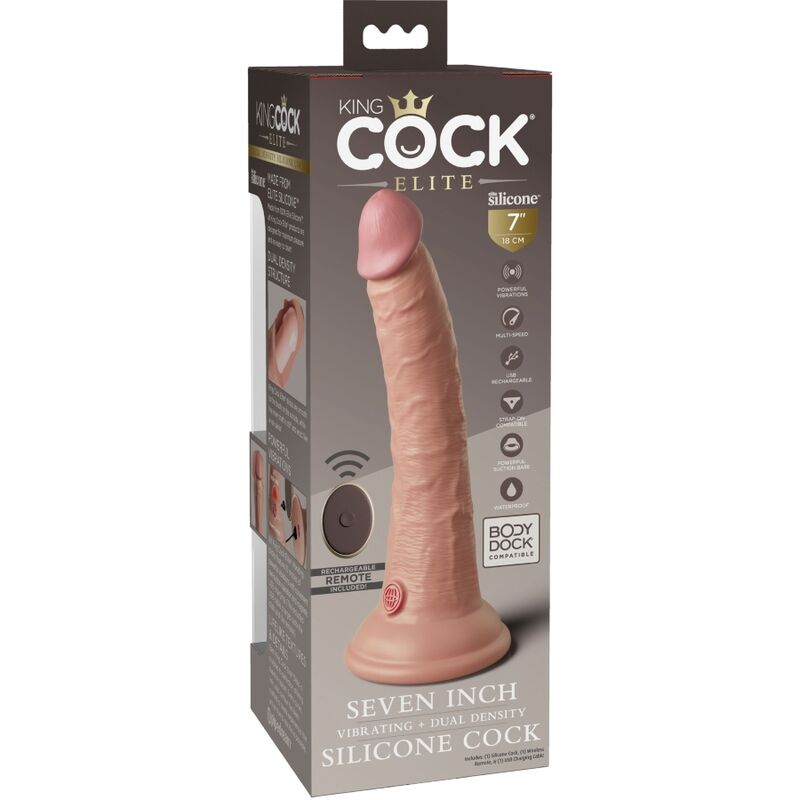 King Cock - Elite Dildo Realistico Vibrador & Silicona Control Remoto 17.8 Cm