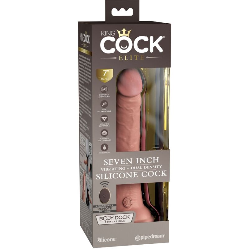 King Cock - Elite Dildo Realistico Vibrador & Silicona Control Remoto 17.8 Cm