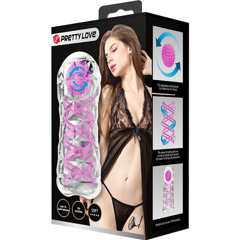 Pretty Love - Masturbador Masculino Fantasy Espiral Interna Y Bolas Transparente