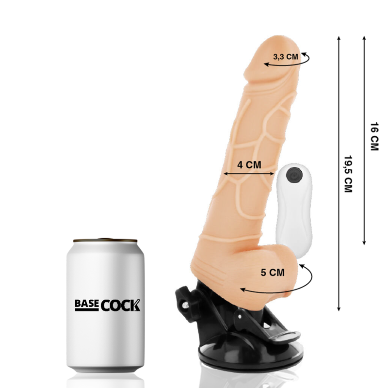 Basecock - Vibrador Realistico Control Remoto Natural Con Testiculos 19.5 Cm -O- 4 Cm