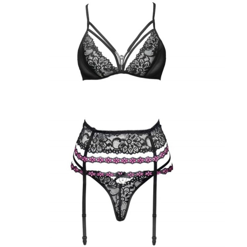 Livco Corsetti Fashion - Snehana Lc 90443 Sujetador + Liguero + Panty Negro S/M