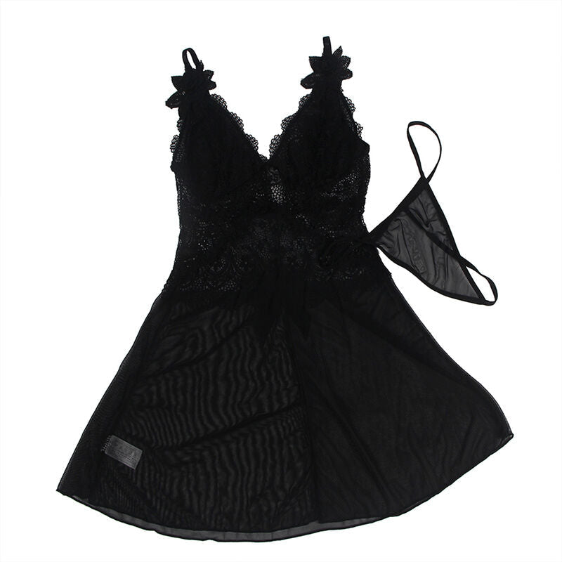 Subblime - Babydoll Tela De Tul Detalle Encaje Y Flor Negro L/Xl