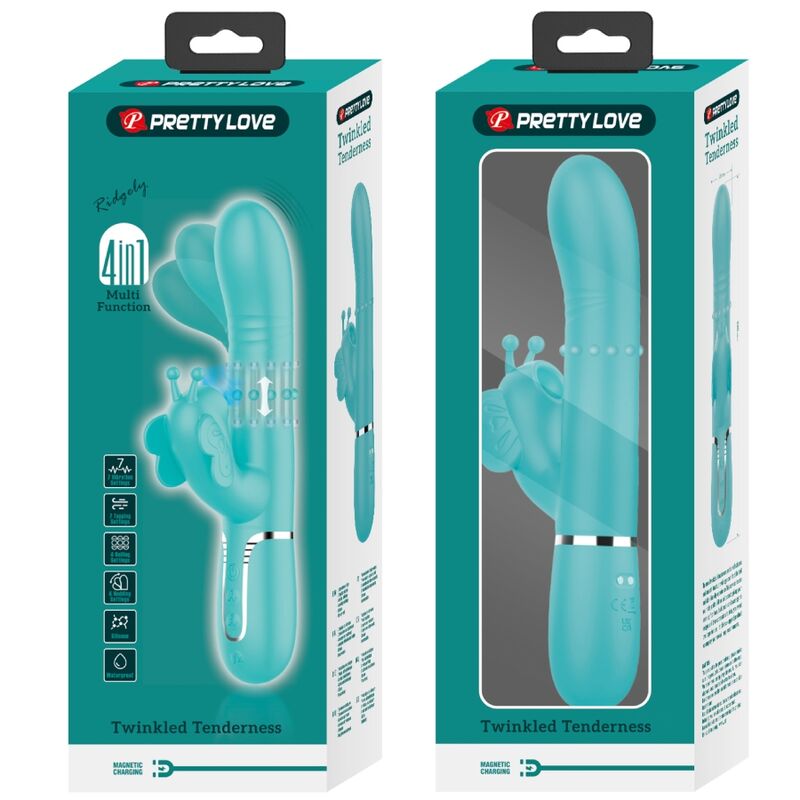 Pretty Love - Vibrador Rabbit Multifunción 4 En 1 Mariposa Verde Agua