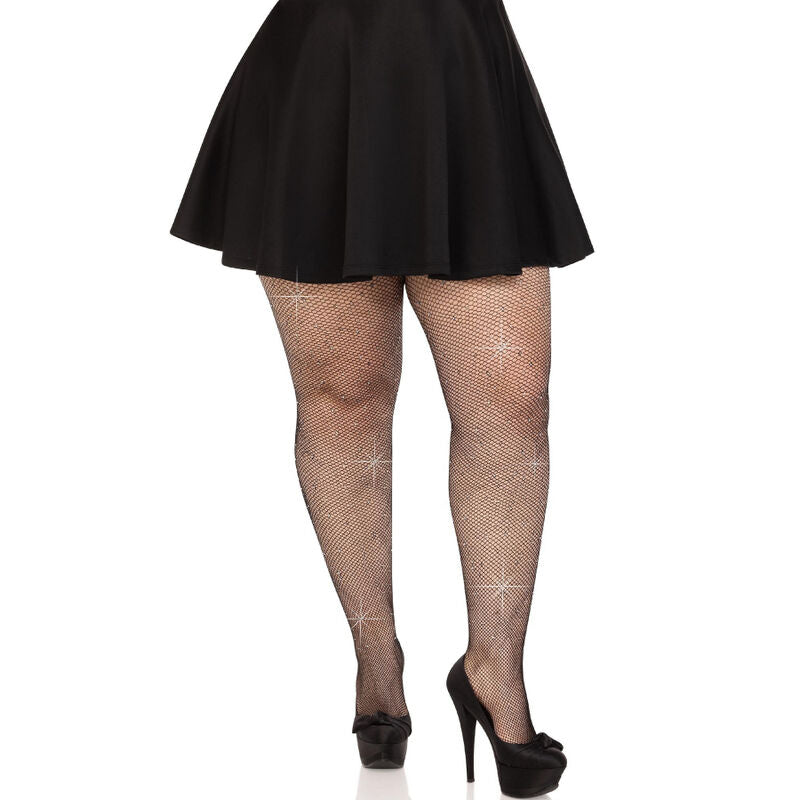 Leg Avenue - Medias Rejilla Cristalizada Negro Plus Size