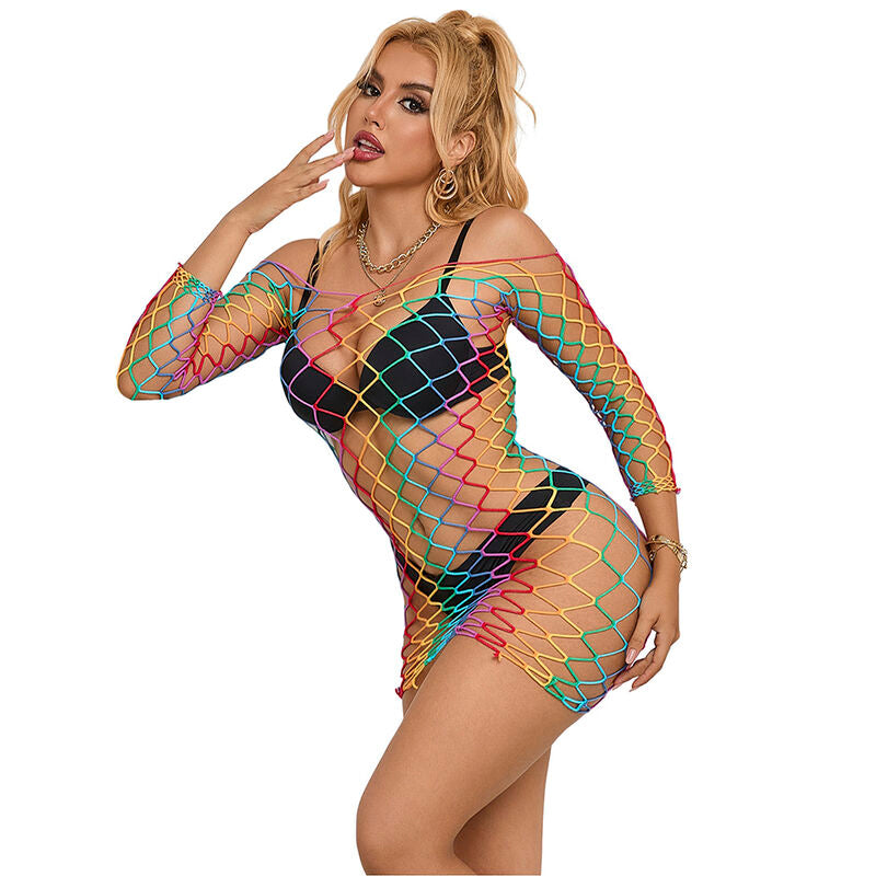 Subblime - 952426 Bodystocking De Rejilla Manga Larga Arcoiris Talla Única