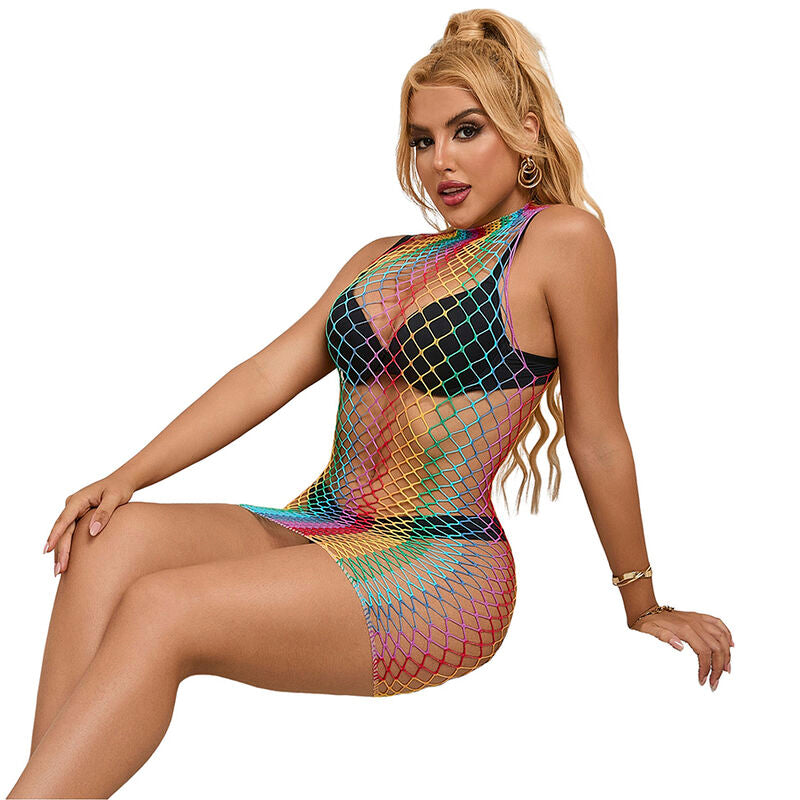 Subblime - 952433 Bodystocking De Rejilla Sin Mangas Con Cuello Alto Arcoiris Talla Única