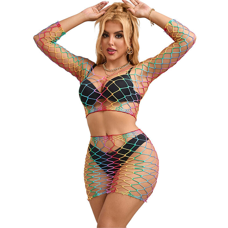 Subblime - 952440 Bodystocking De Rejilla 2 Piezas Manga Larga Arcoiris Talla Única