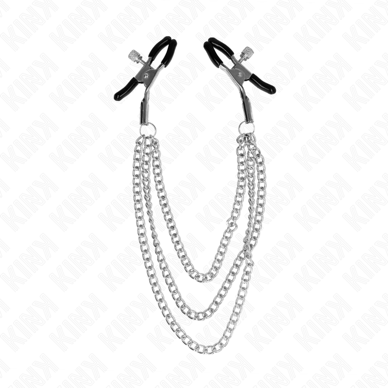 Kink - Pinzas Para Pezones Con Triple Cadena Plateado 20/23/28 Cm