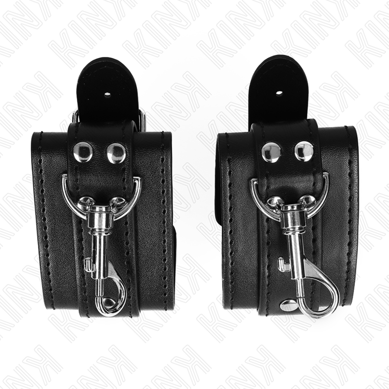 Kink - Muñequeras Estilo Mazmorra Con Cerradura Negro Ajustable 21-28 Cm X 5.5 Cm