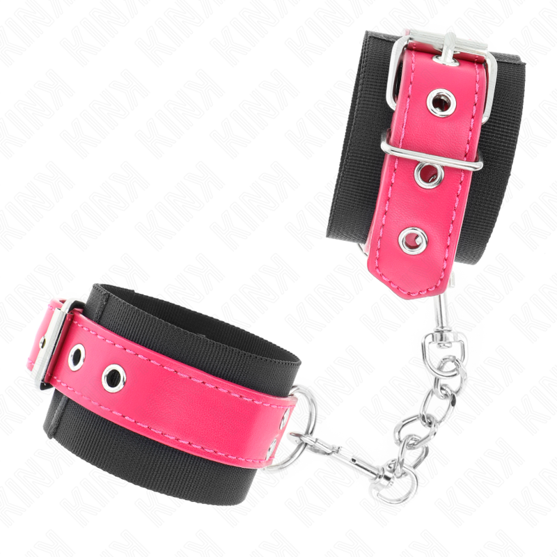 Kink - Muñequeras De Nylon Negro Con Correa Polipiel Fuscia Ajustable 19-29 Cm X 5.1 Cm