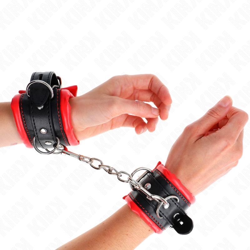 Kink - Muñequeras Estilo Heavy Forro Rojo Ajustable 20-30 Cm X 6 Cm